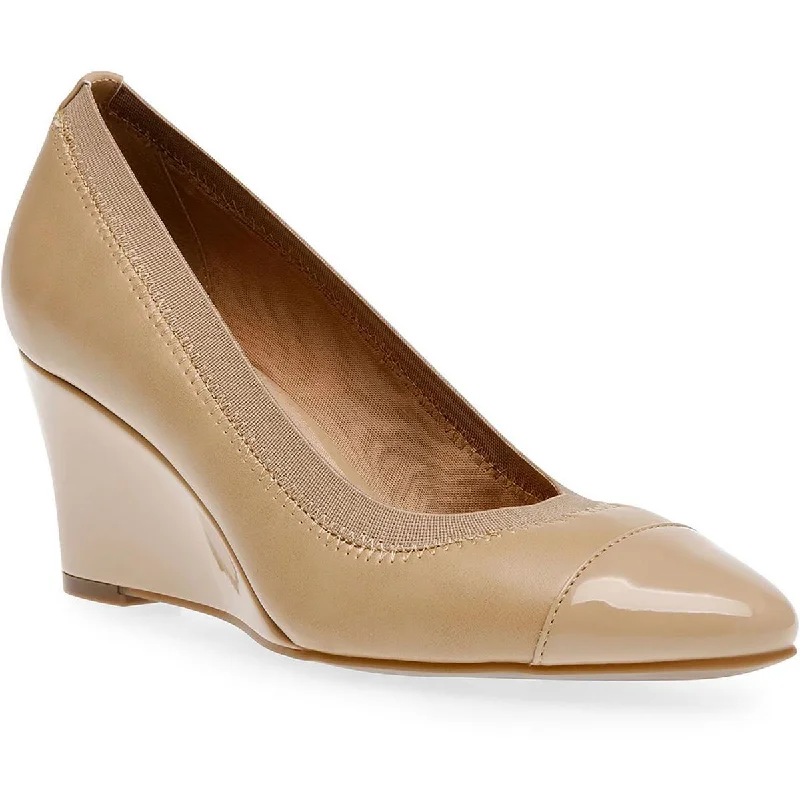 Anne Klein Womens Faux Leather Wedge Pumps