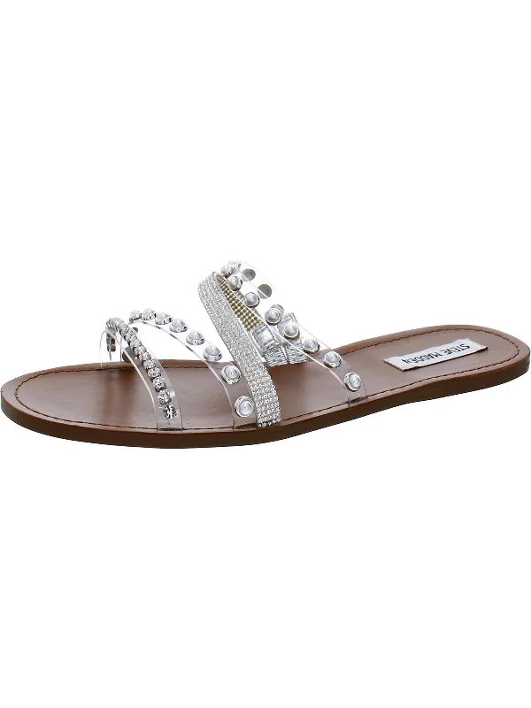 Attentive Womens Embellished Slip-On Slide Sandals