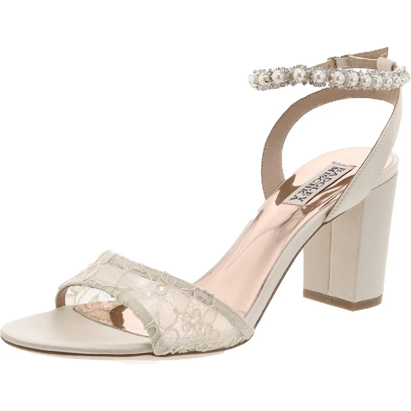 Badgley Mischka Womens Satin Lace Ankle Strap