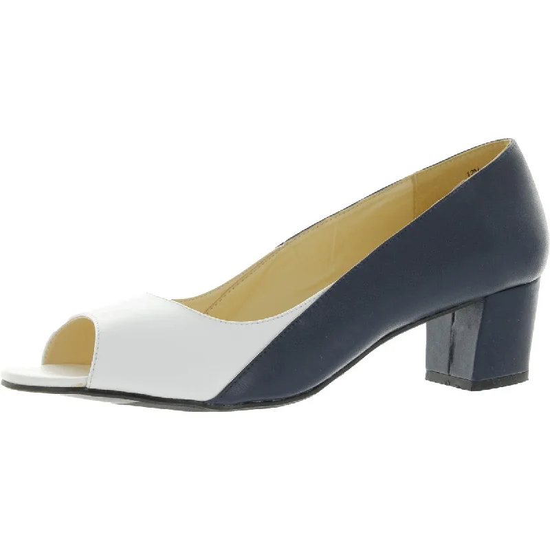 Beacon Womens Lena Leather Colorblock Peep-Toe Heels