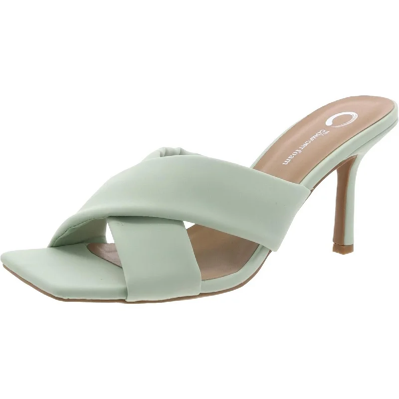 BHFO Womens Faux Leather Kitten Heel Slide