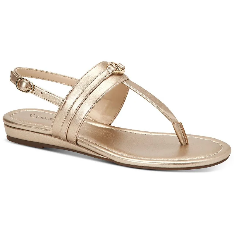 Charter Club Womens Onelle Faux Leather Thong T-Strap Sandals