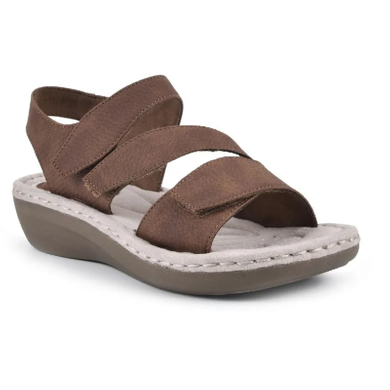 Cliffs by White Mountain Womens Calibre Faux Leather Open Toe Flat Sandals