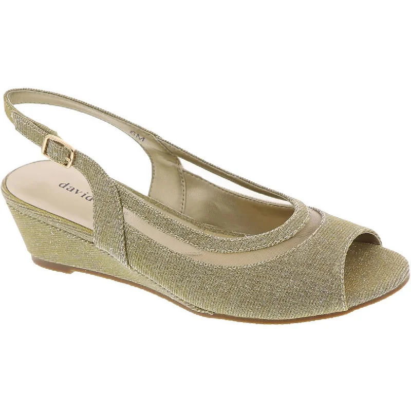 David Tate Womens Edith Glitter Peep-Toe Slingback Heels