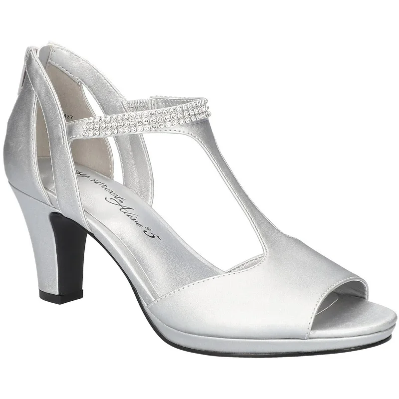 Easy Street Womens Flash Satin T-Strap Block Heels