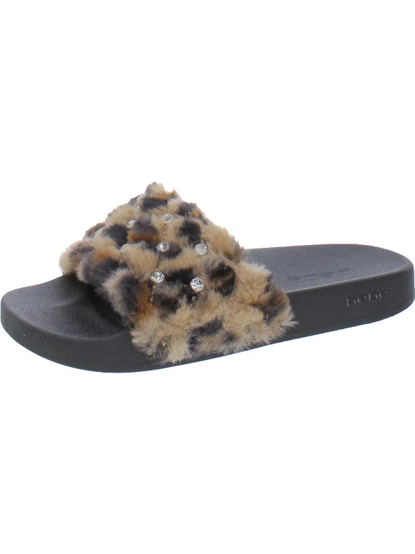 Faryn Womens Faux Fur Slides Slide Sandals