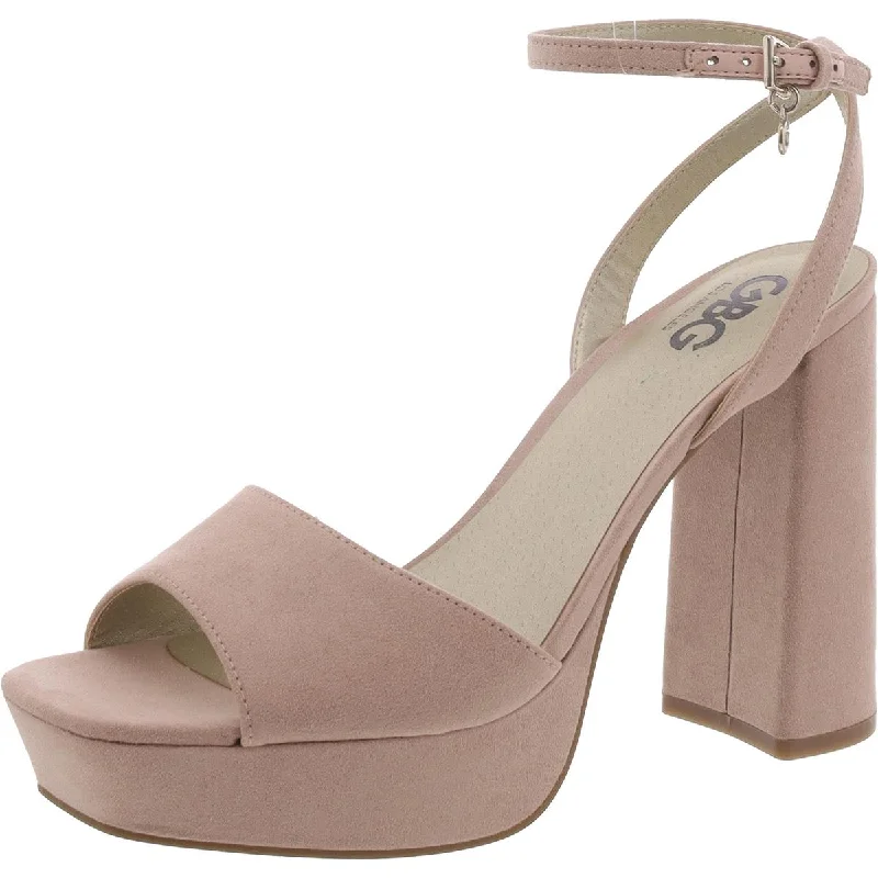 GBG Los Angeles Womens Queena Faux Suede Open Toe Platform Heels