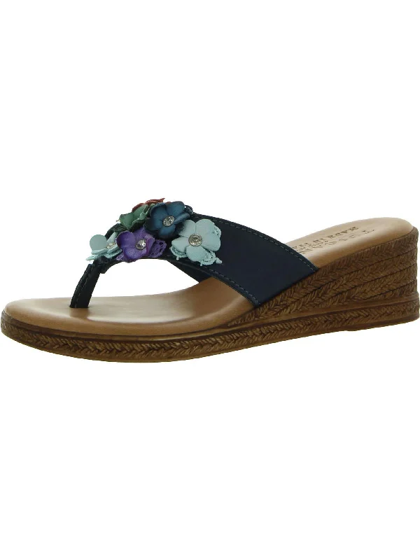 Giordana Womens Floral Strap Padded Insole Thong Sandals