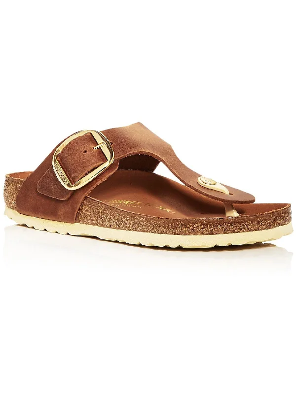 Gizeh Big Buckle Womens Leather Slip On Thong Sandals