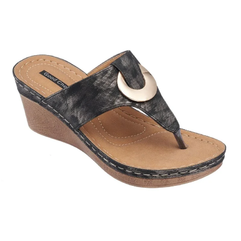 Good Choice Womens Genelle Faux Leather Slip-On Wedge Sandals