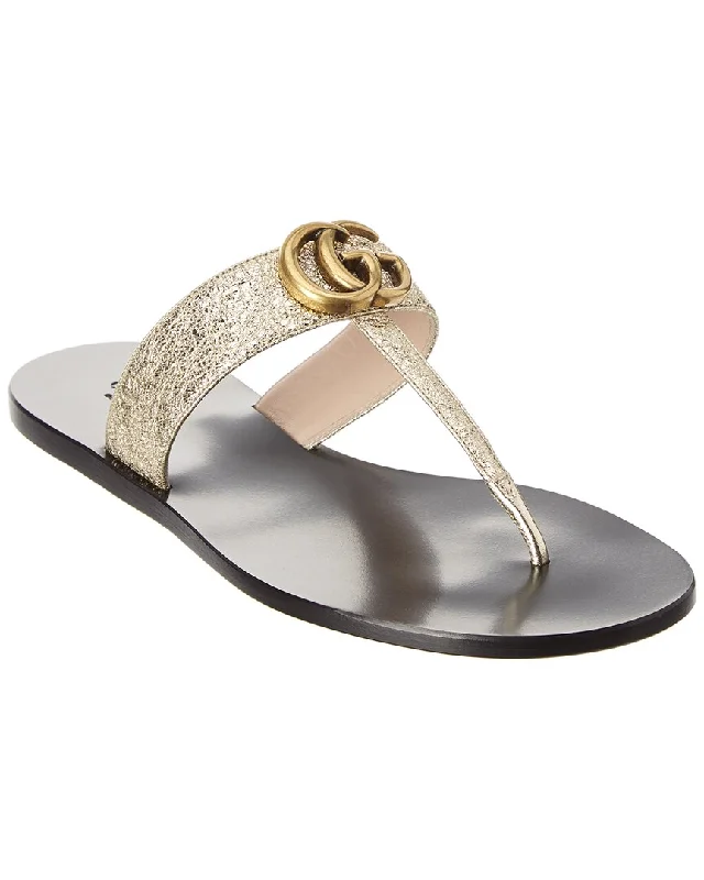 Gucci Double G Metallic Leather Sandal