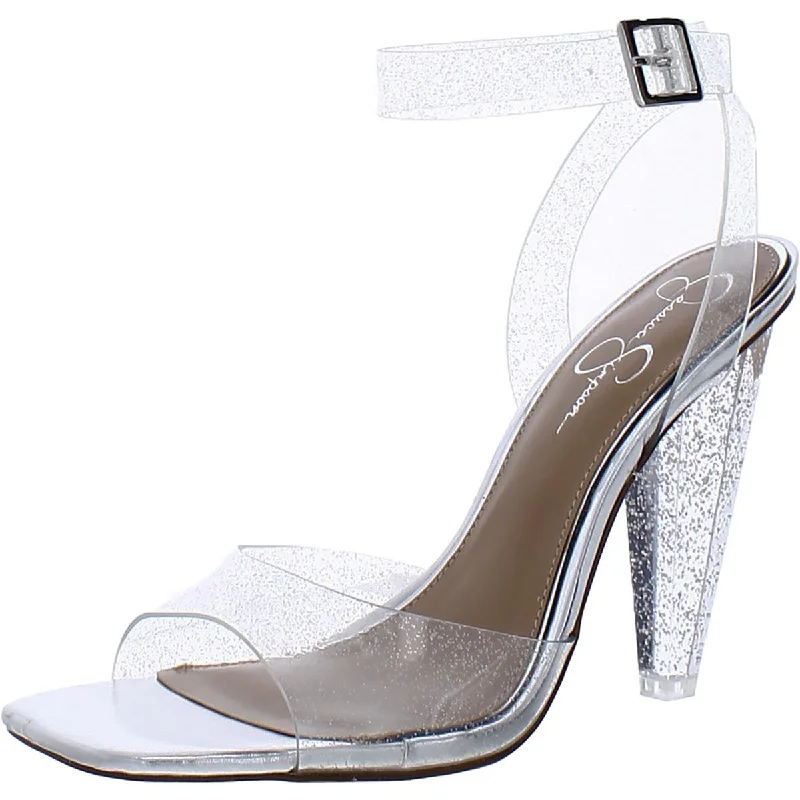 Jessica Simpson Womens Franie Glitter Ankle Strap Block Heels