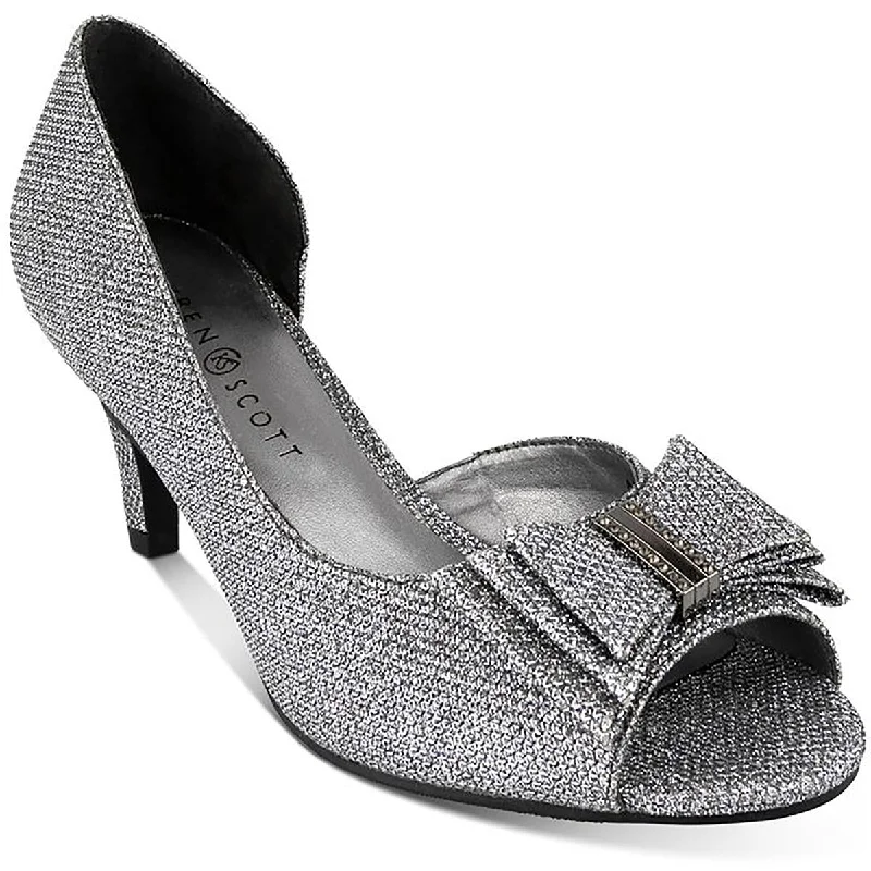 Karen Scott Womens Destinaa Glitter Peep-Toe Pumps