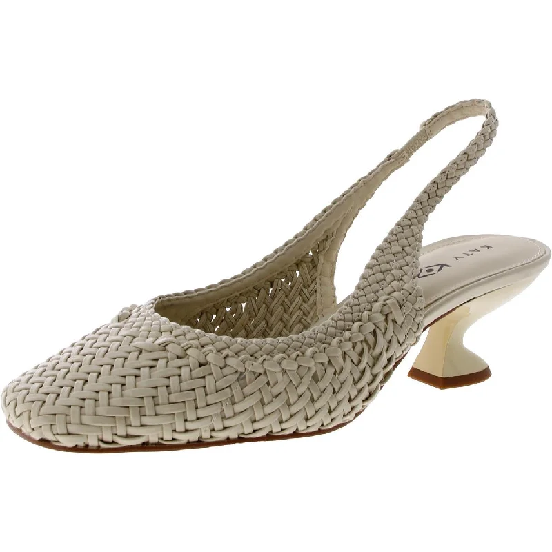 Katy Perry Womens The Laterr Faux Leather Woven Slingback Heels