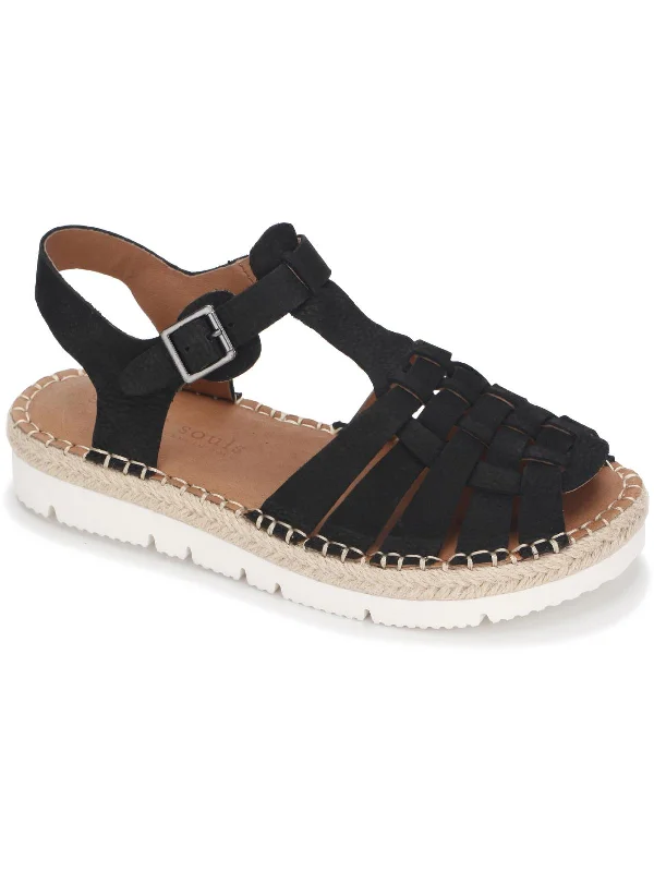 Lizzy Womens Leather Flat T-Strap Sandals