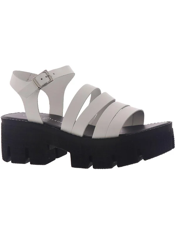 Low Down Womens Leather Buckle Platform Sandals