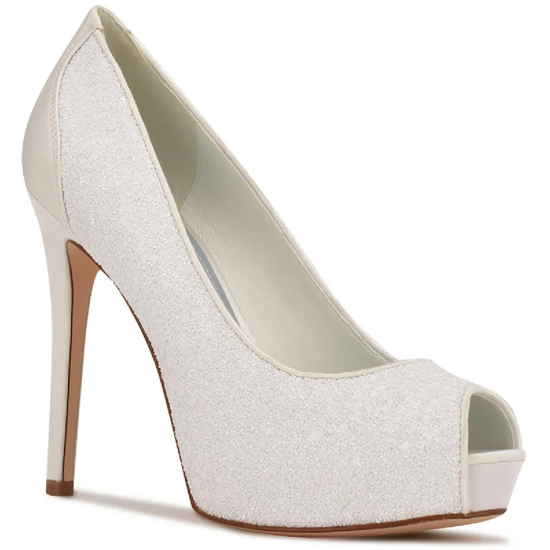 Nine West Womens Hizzia Glitter Peep Toe Pumps