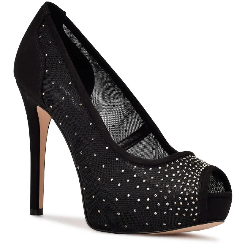 Nine West Womens Hizzie Rhinestone Peep Toe Platform Heels