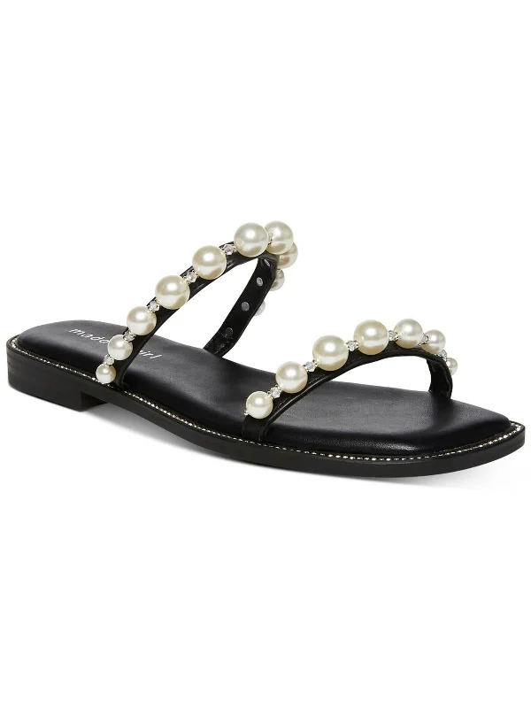 Peachy Womens Embellished Square Toe Slide Sandals