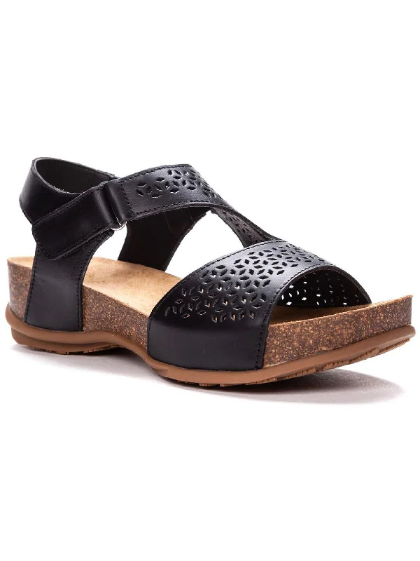 Phoebe Womens Leather Perforated Footbed Sandals