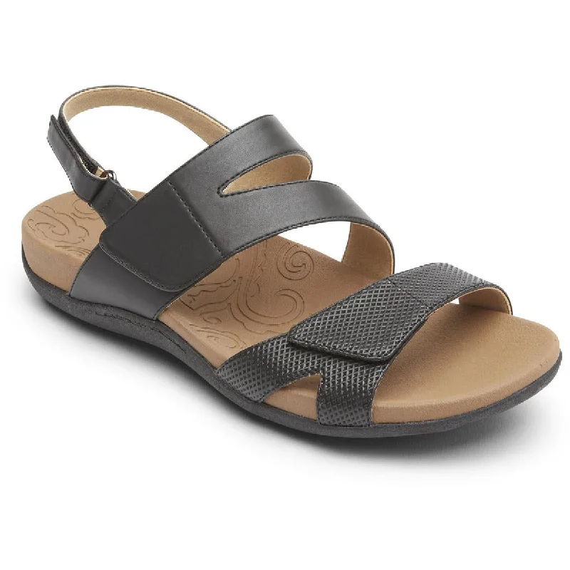 Rockport Womens Ridge ASYM  Leather Embossed Flat Sandals