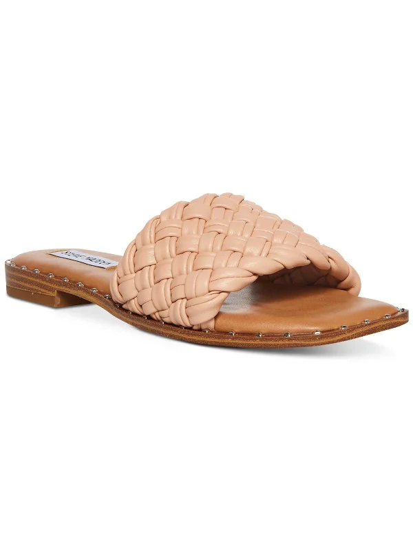 Santina Womens Faux Leather Woven Slide Sandals