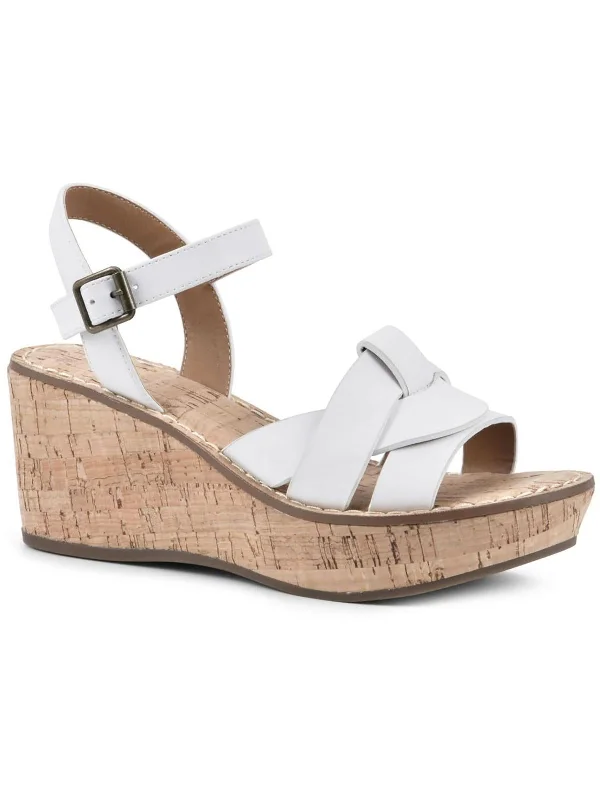 SIMPLE Womens Faux Leather Ankle Strap Wedge Sandals