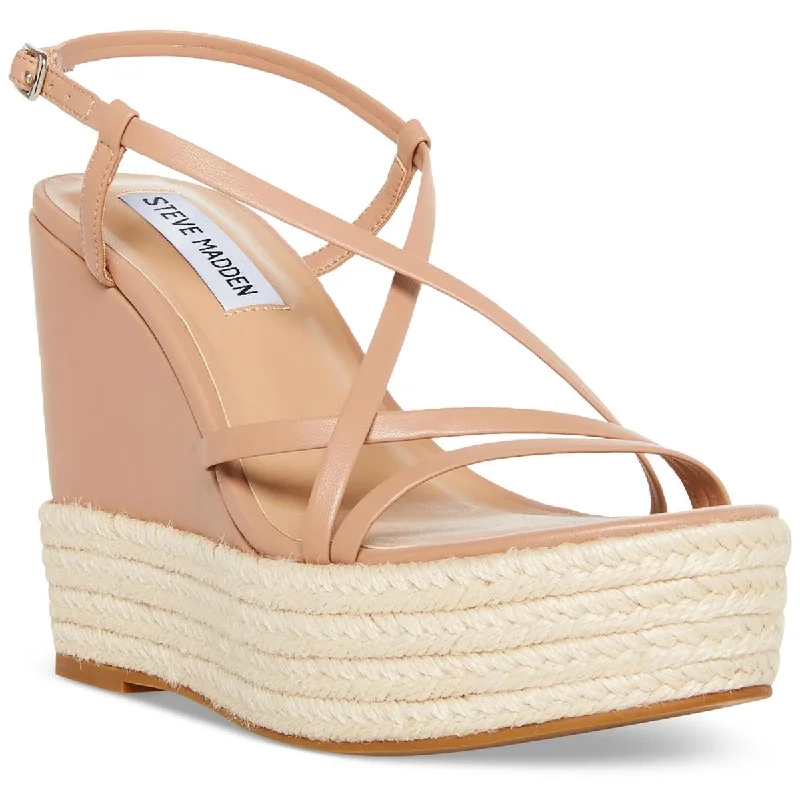 Steve Madden Womens Whitlee Faux Leather Wedge Platform Sandals