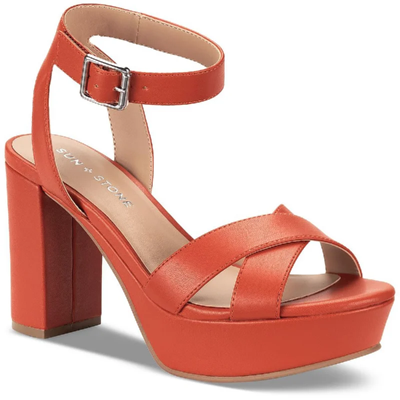 Sun + Stone Womens Faux Leather Block Ankle Strap