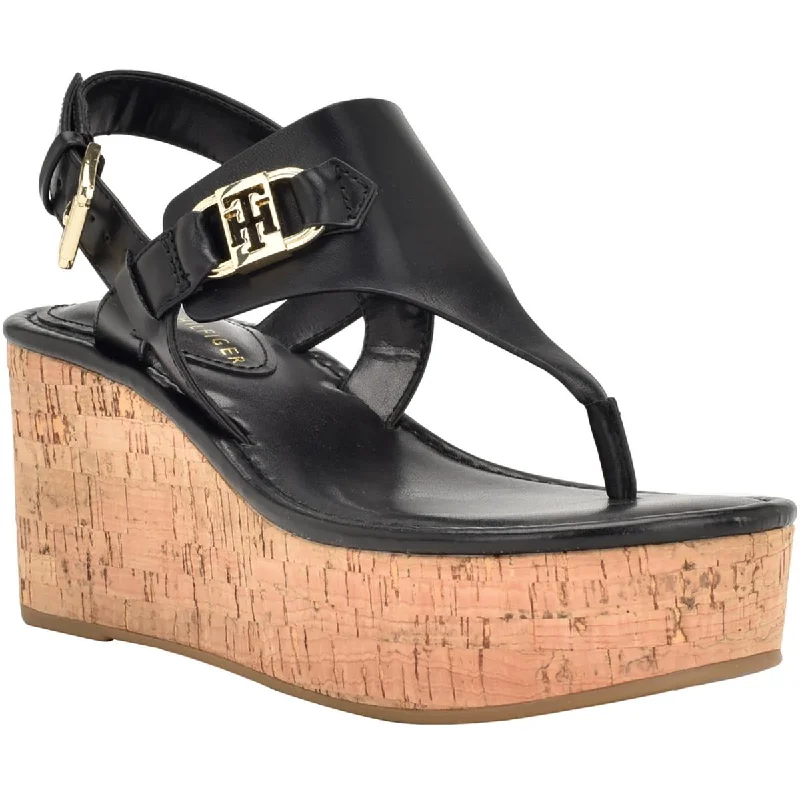 Tommy Hilfiger Womens Vani Faux Leather Platform Wedge Sandals