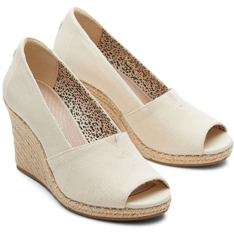 Toms Womens Michelle Canvas Peep Toe Wedge Heels