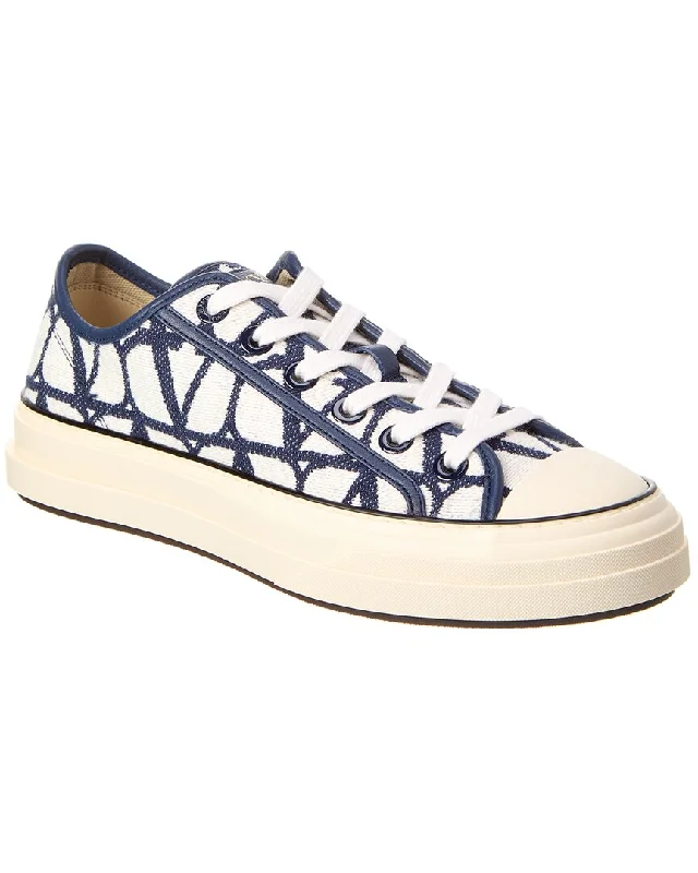 Valentino Toile Iconographe Leather-Trim Sneaker