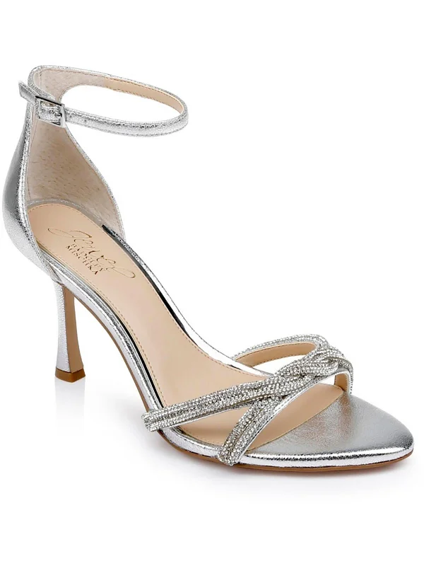 Vani Womens Metallic Ankle Strap Heels