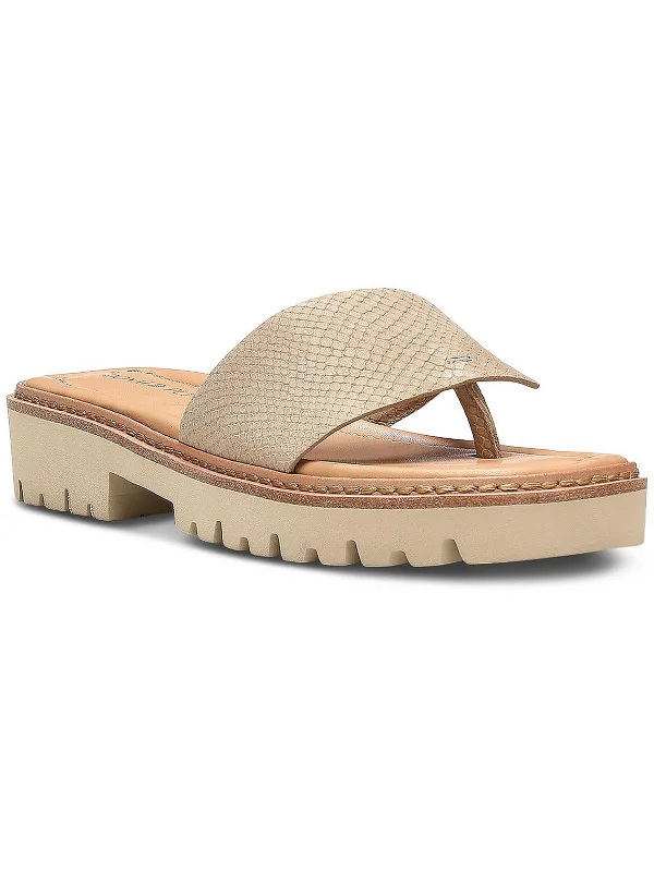 Womens Leather Lugged Sole Slide Sandals