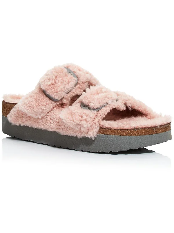 Womens Leather Shearling Slide Sandals