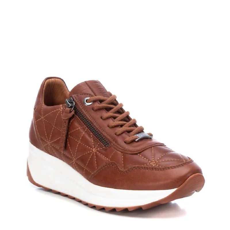 Women's Leather Sneakers In Camel