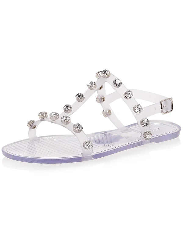 Womens Rhinestone Plastic Strappy Sandals