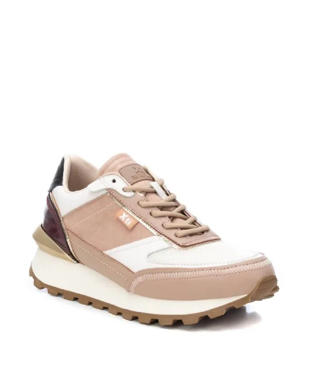 Women's Suede Lace-Up Sneakers In Beige