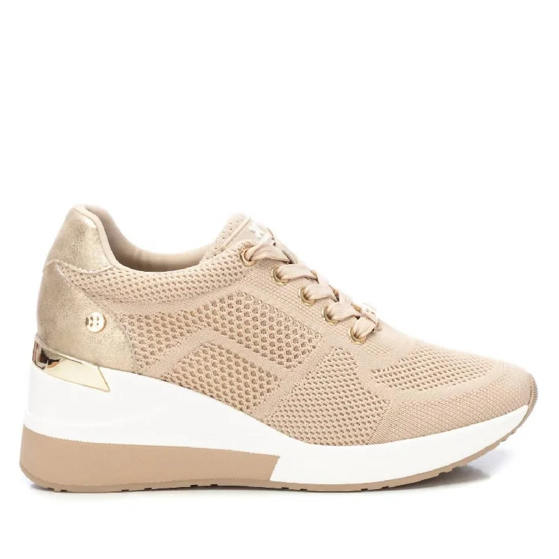 Women's Wedge Lace-Up Sneakers In Beige