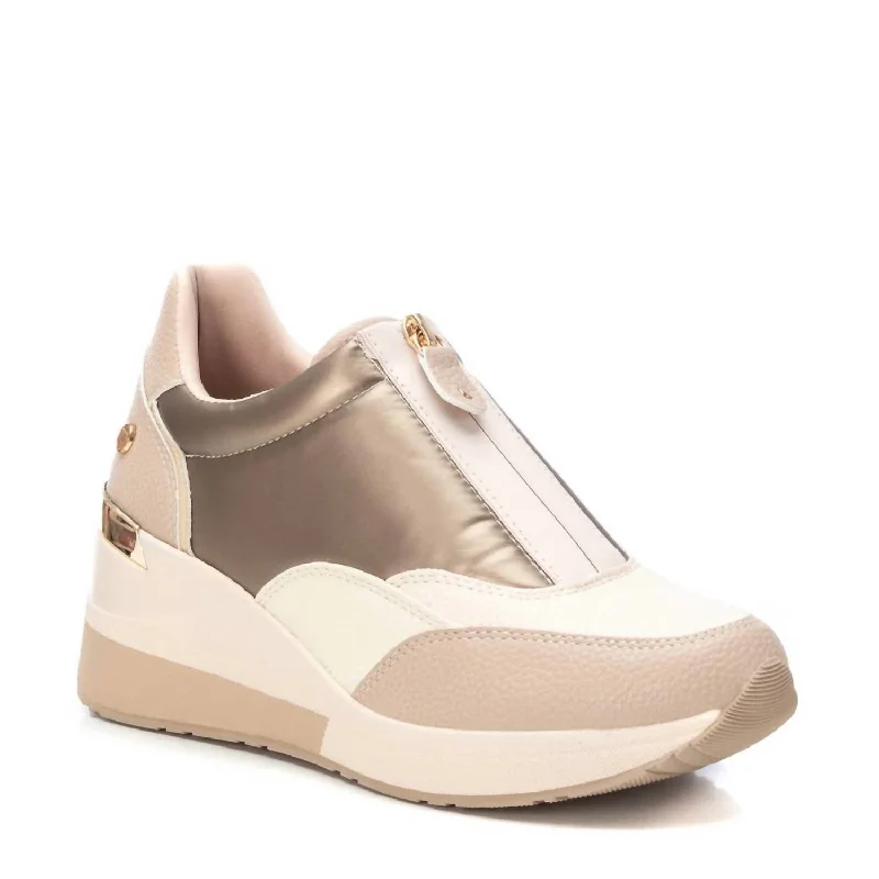 Women's Wedge Sneakers In Beige/khaki