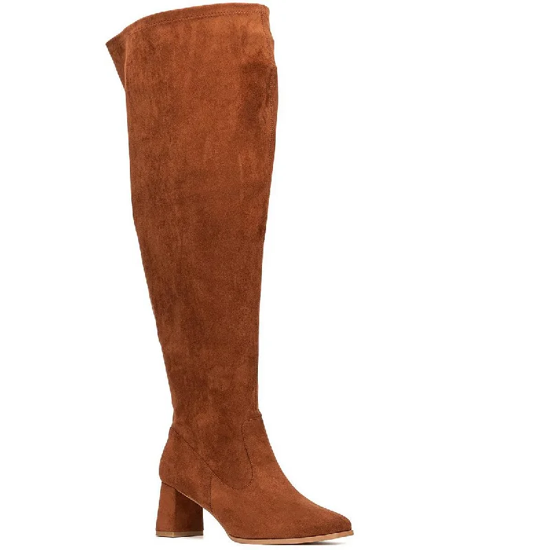 Fashion to Figure Womens Faux Suede Square Toe Over-The-Knee Boots