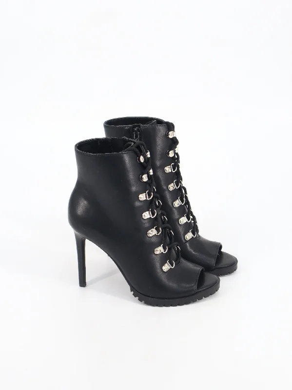 Women's Leather High Heels Ankle Boots,Black