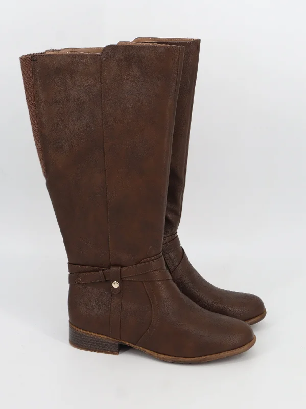 Women's Plain Leather Boots,Brown