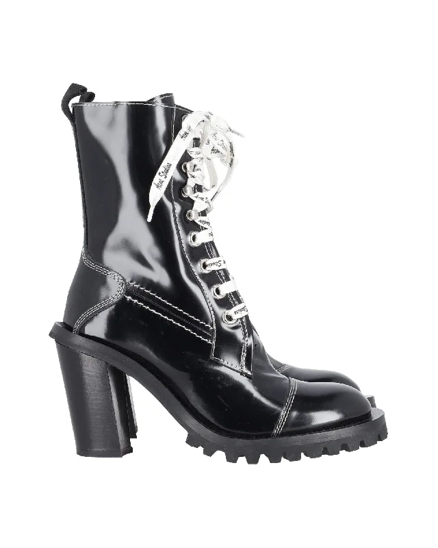 Acne Studios Laced-Up Combat Boots in Black Patent Leather