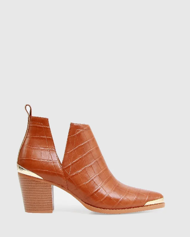 Austin Croc Embossed Ankle Boot - Camel