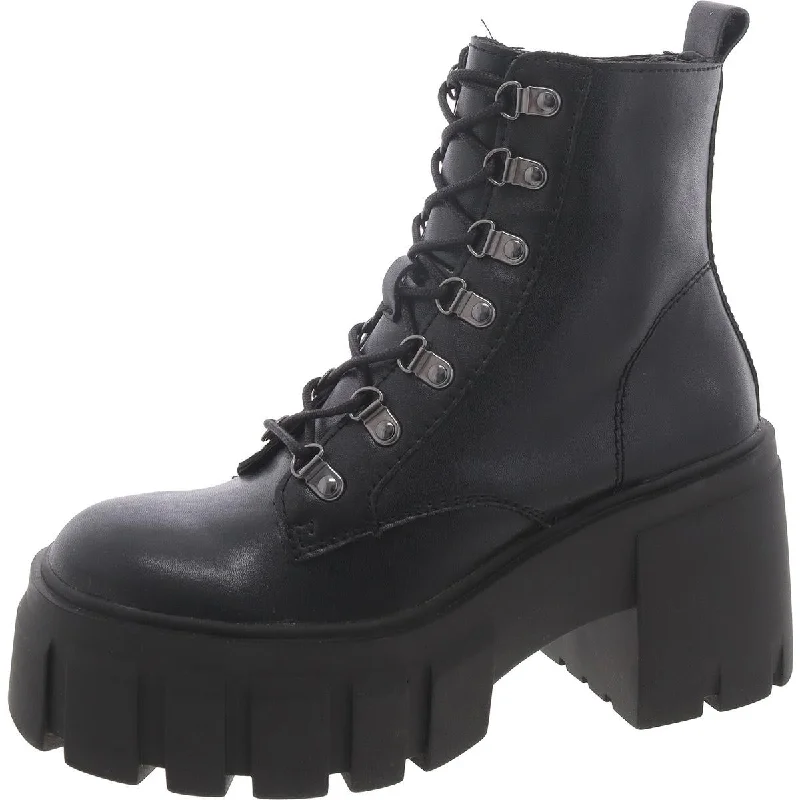 Bewilder Womens Leather Ankle Combat & Lace-Up Boots