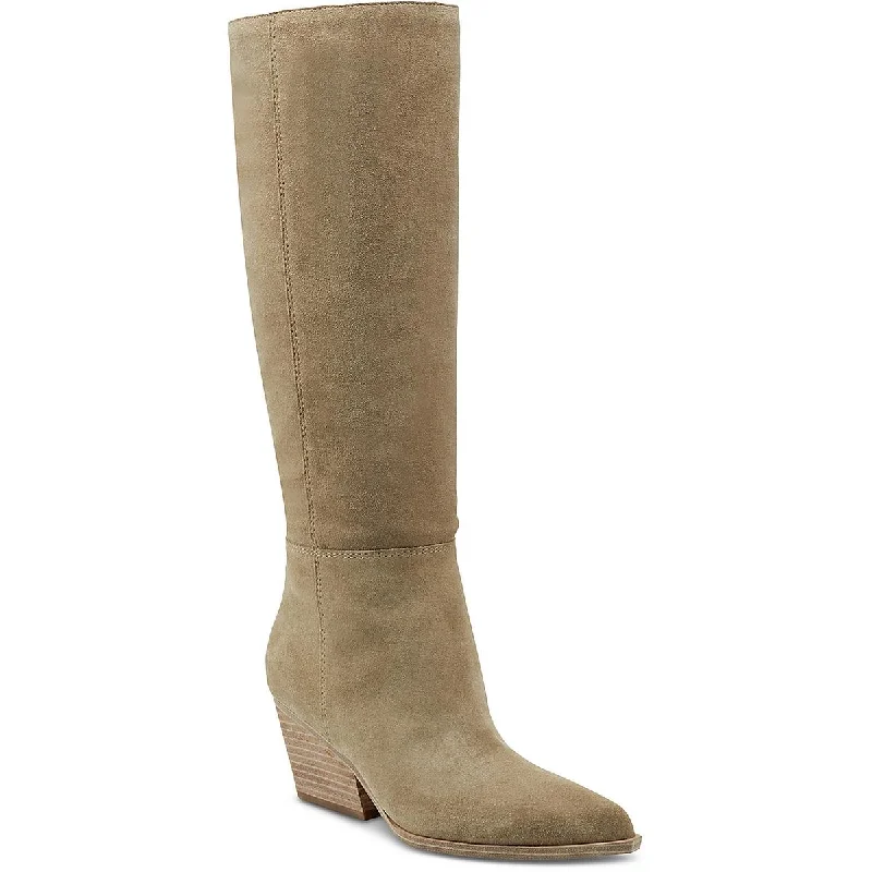 Challi Womens Suede Almond Toe Knee-High Boots