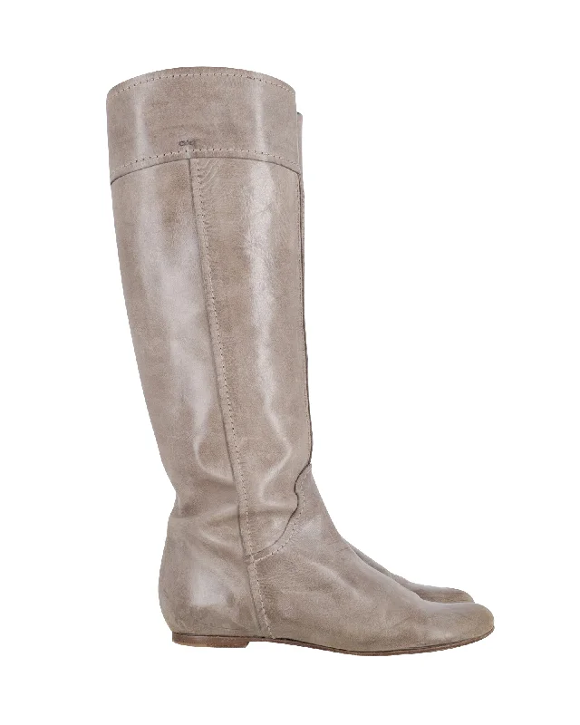 Chloe Heloise Knee Length Boots in Grey Leather