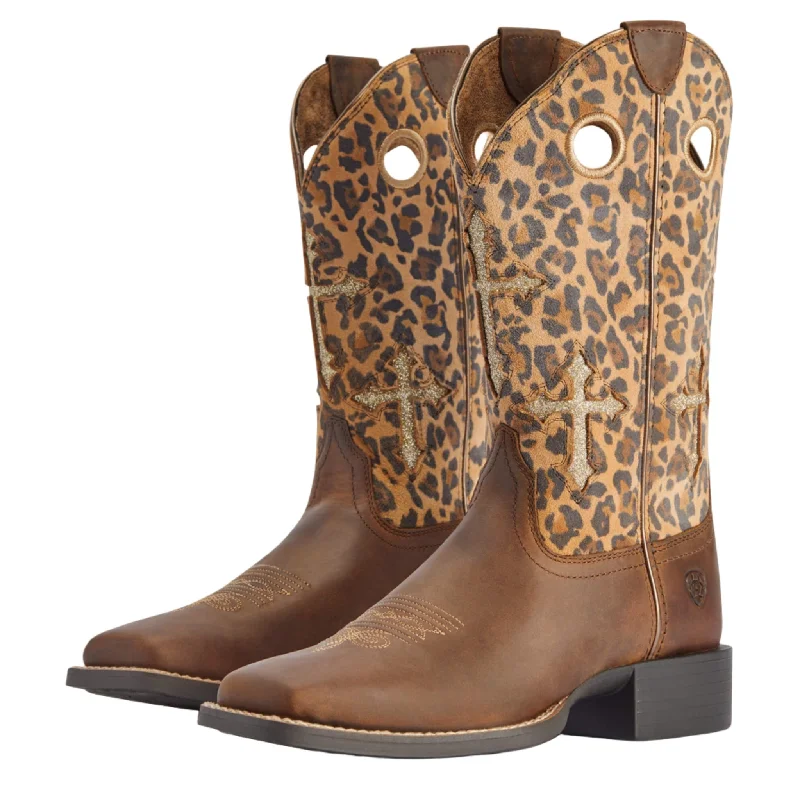 Ariat Round Up Crossroads Tan Leopard Western Boot