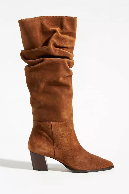 Fallyn Rusched Calf Boots In Cognac